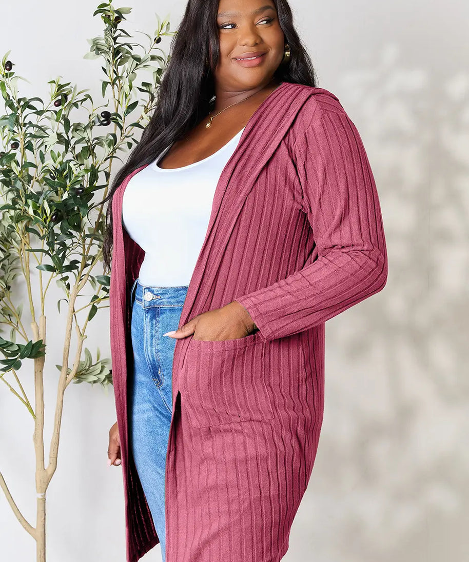Basic Bae Full Size Hooded Sweater Cardigan