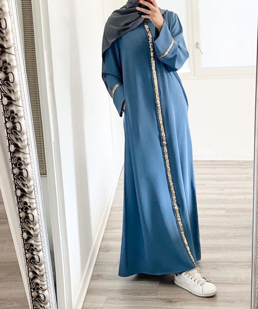 Muslim Women's Robe with Sequins and Trim Design