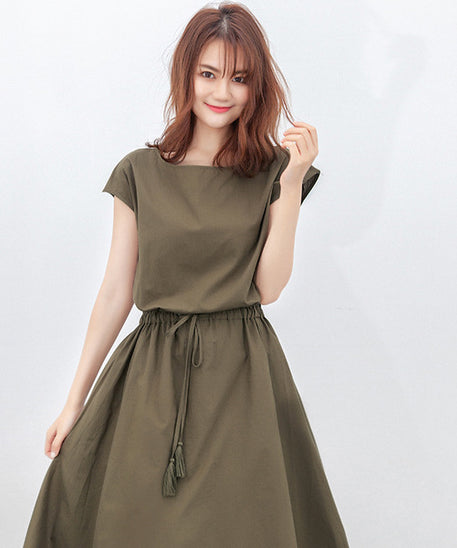 Plus Size Cotton Linen Loose Waist Dress