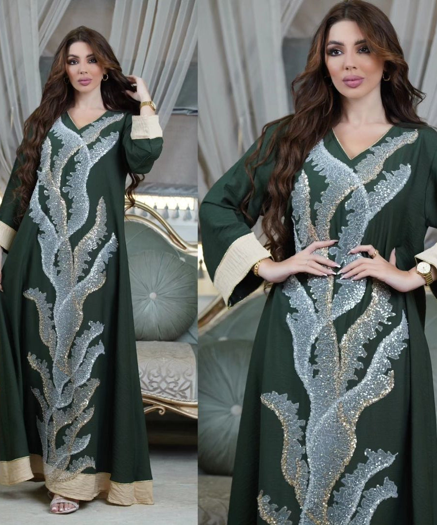 AB330 Fashionable Muslim Abaya with Sequin Embroidery