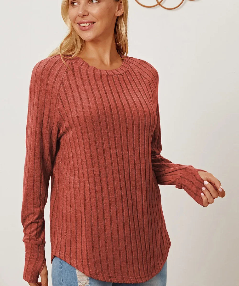 Basic Bae Full Size Ribbed Thumbhole Sleeve T-Shirt