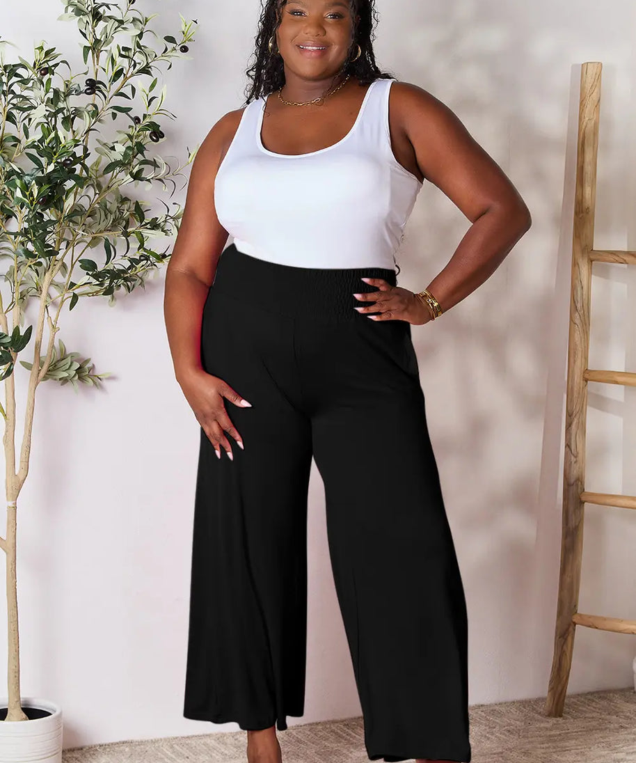 Basic Bae Full Size Smocked Wide Waistband Wide Leg Pants