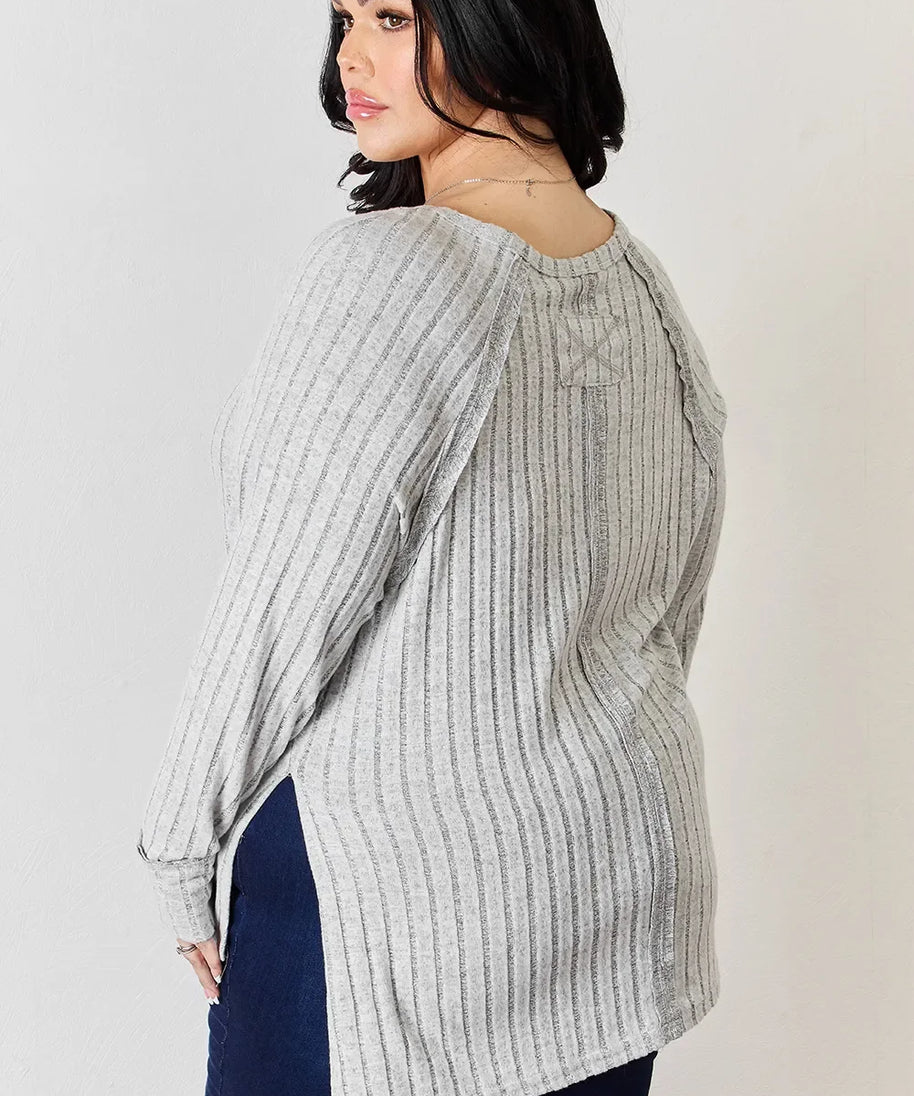 Basic Bae Full Size Ribbed Round Neck Slit T-Shirt