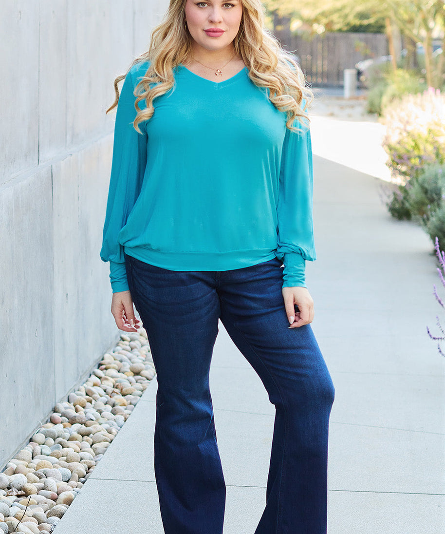 Basic Bae Full Size V-Neck Lantern Sleeve Top