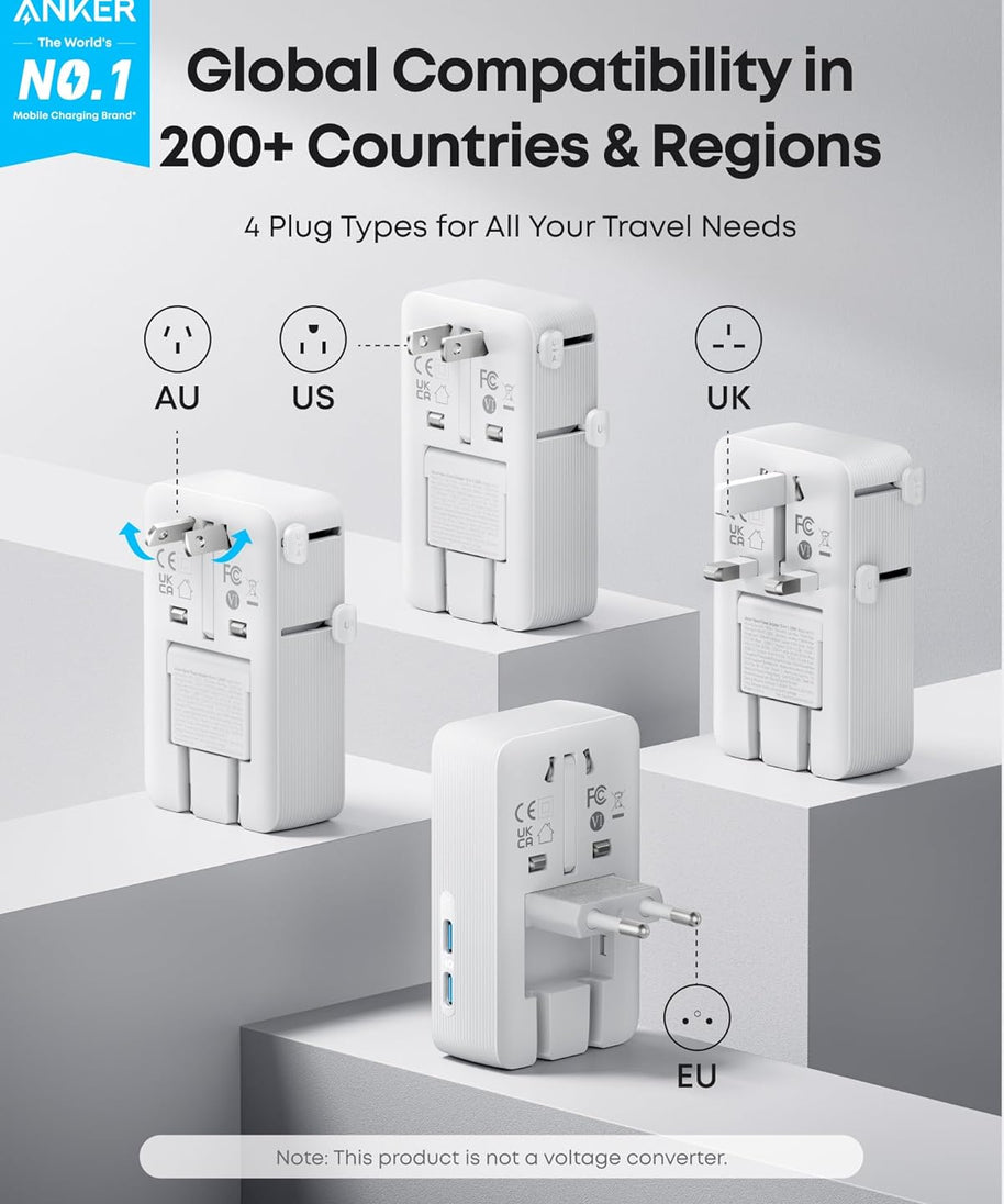 Anker Nano Travel Adapter (5-in-1, 20W, 1-Pack)