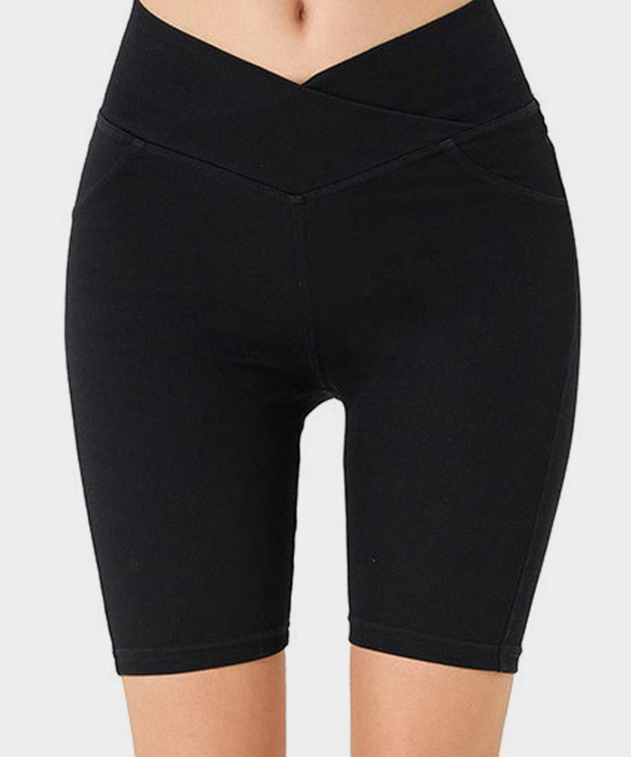 Basic Bae Asymmetrical Waist Denim Shorts with Pockets