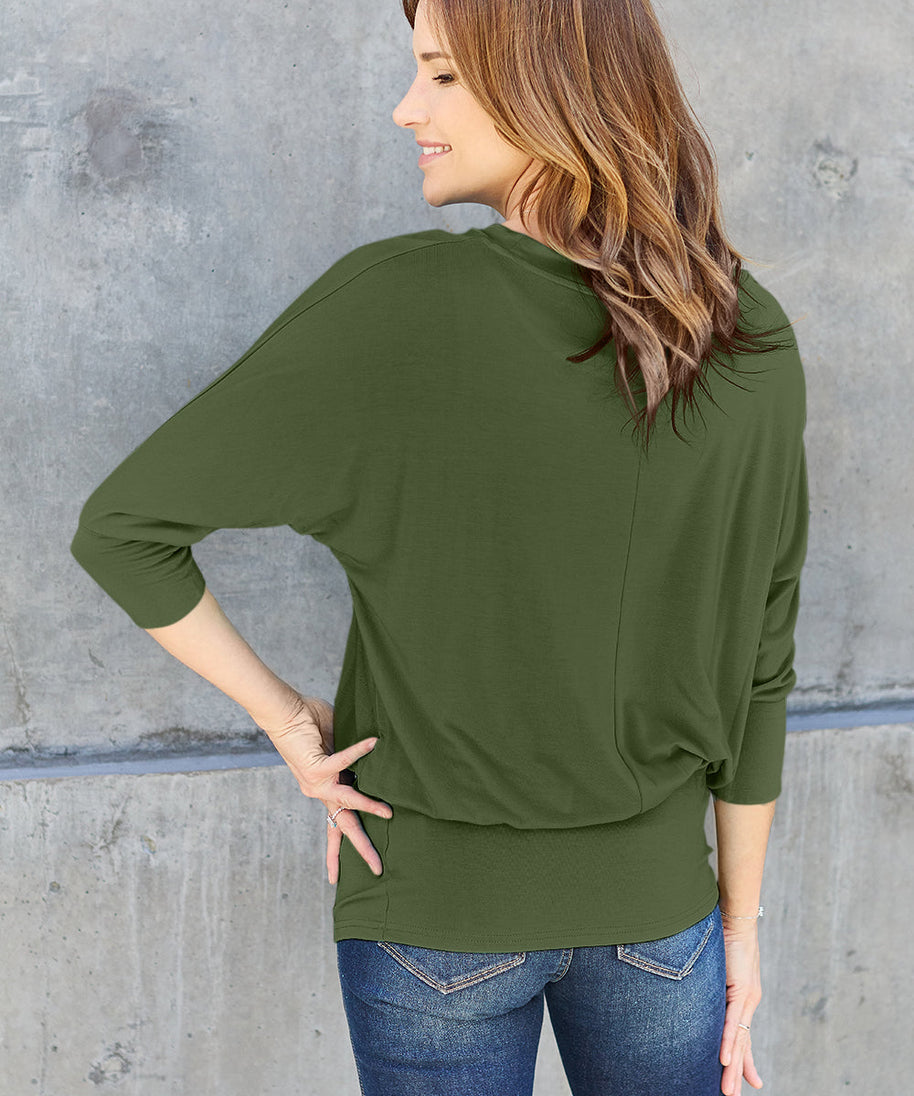 Basic Bae Full Size Round Neck Batwing Sleeve Top