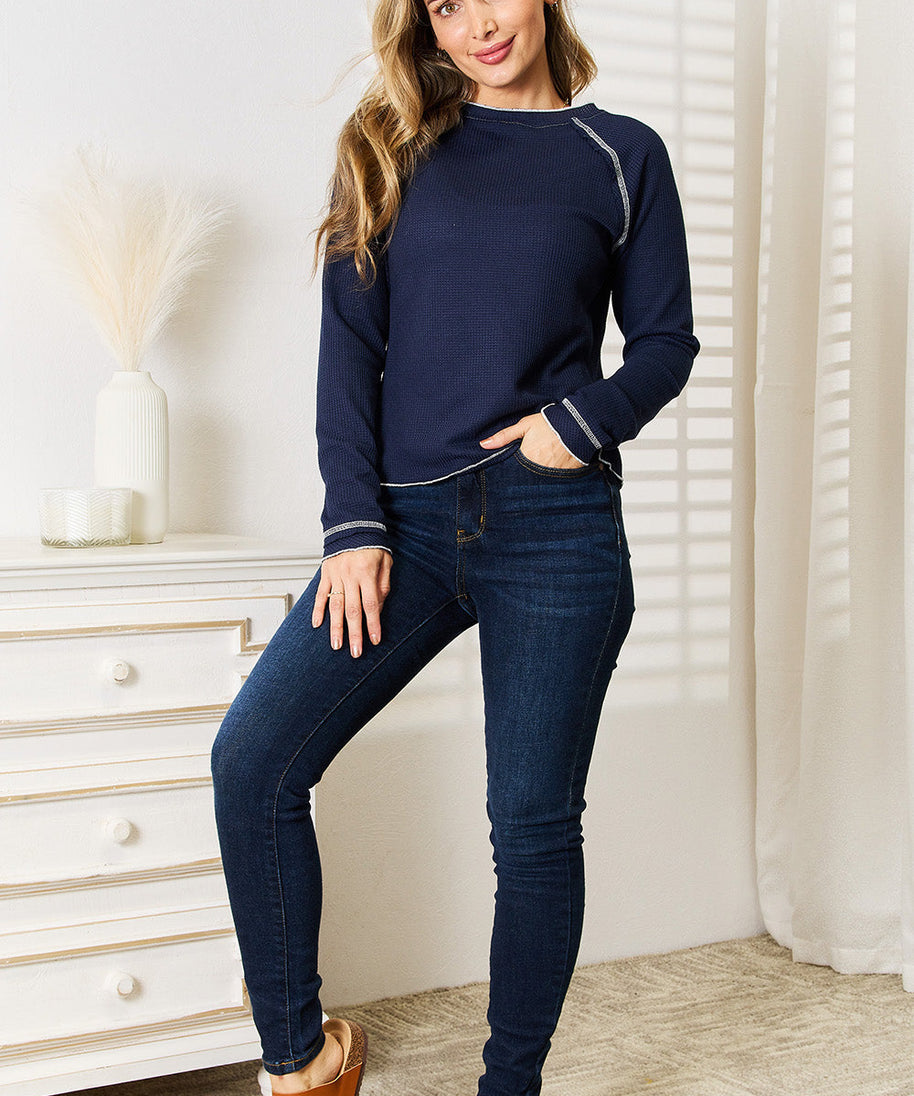 Basic Bae Long Raglan Sleeve Round Neck Top