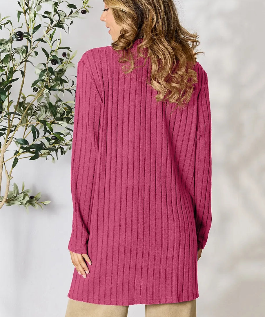 Basic Bae Full Size Ribbed Open Front Cardigan with Pockets