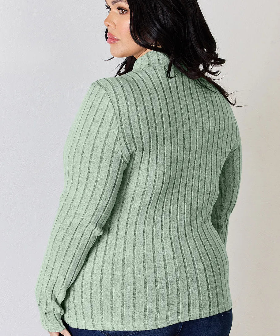 Basic Bae Full Size Ribbed Mock Neck Long Sleeve T-Shirt