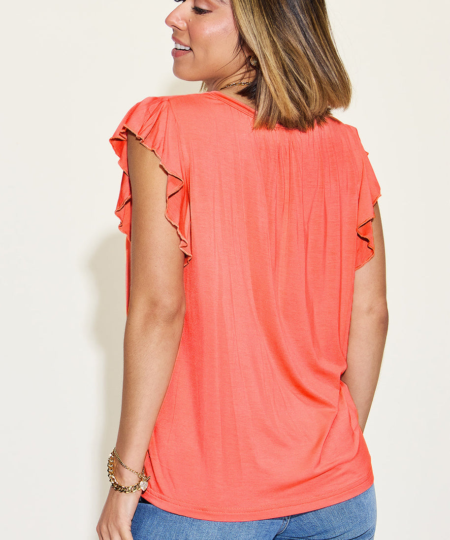 Basic Bae Full Size Bamboo Notched Ruffled Short Sleeve T-Shirt