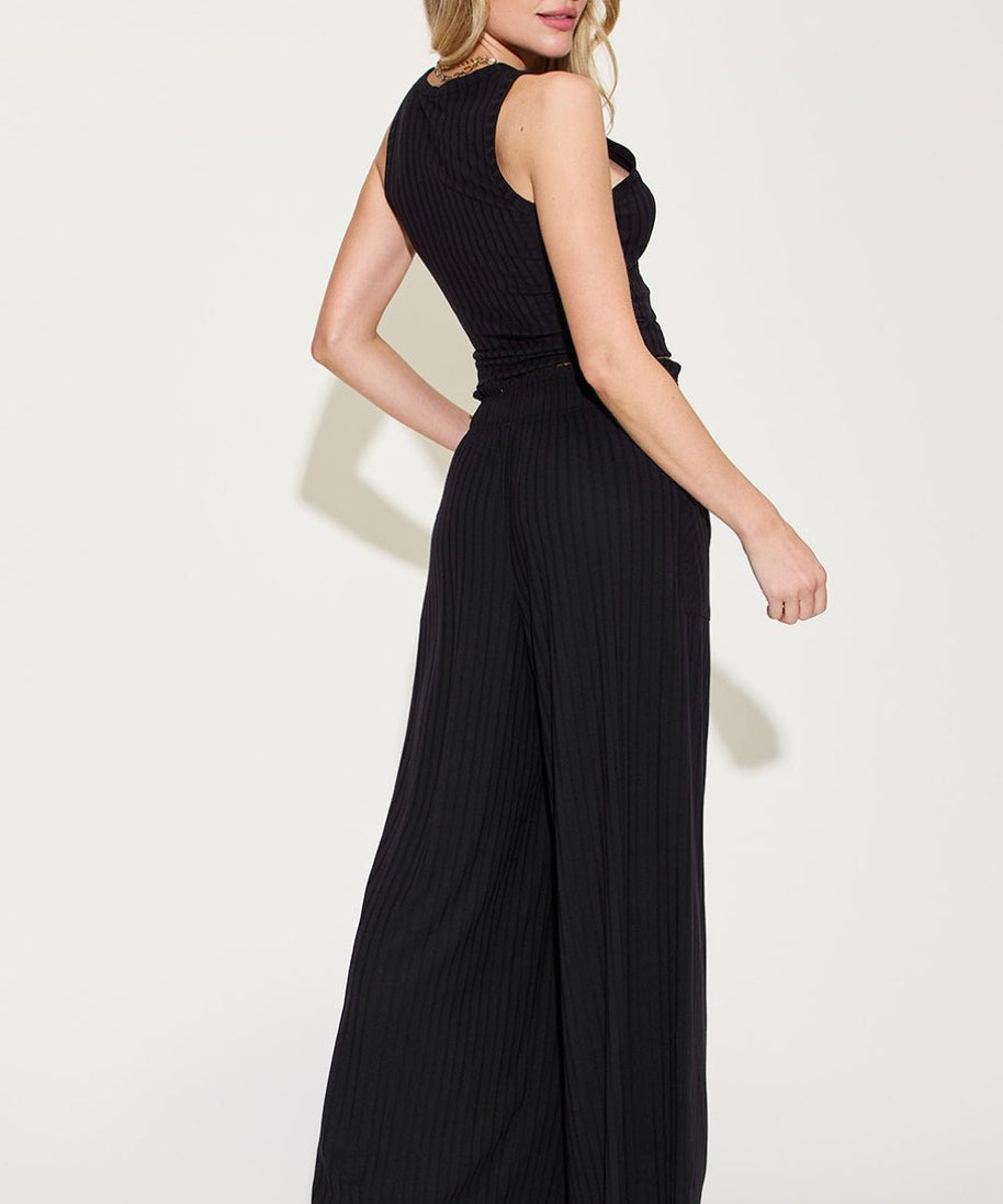 Basic Bae Full Size Ribbed Tank and Wide Leg Pants Set