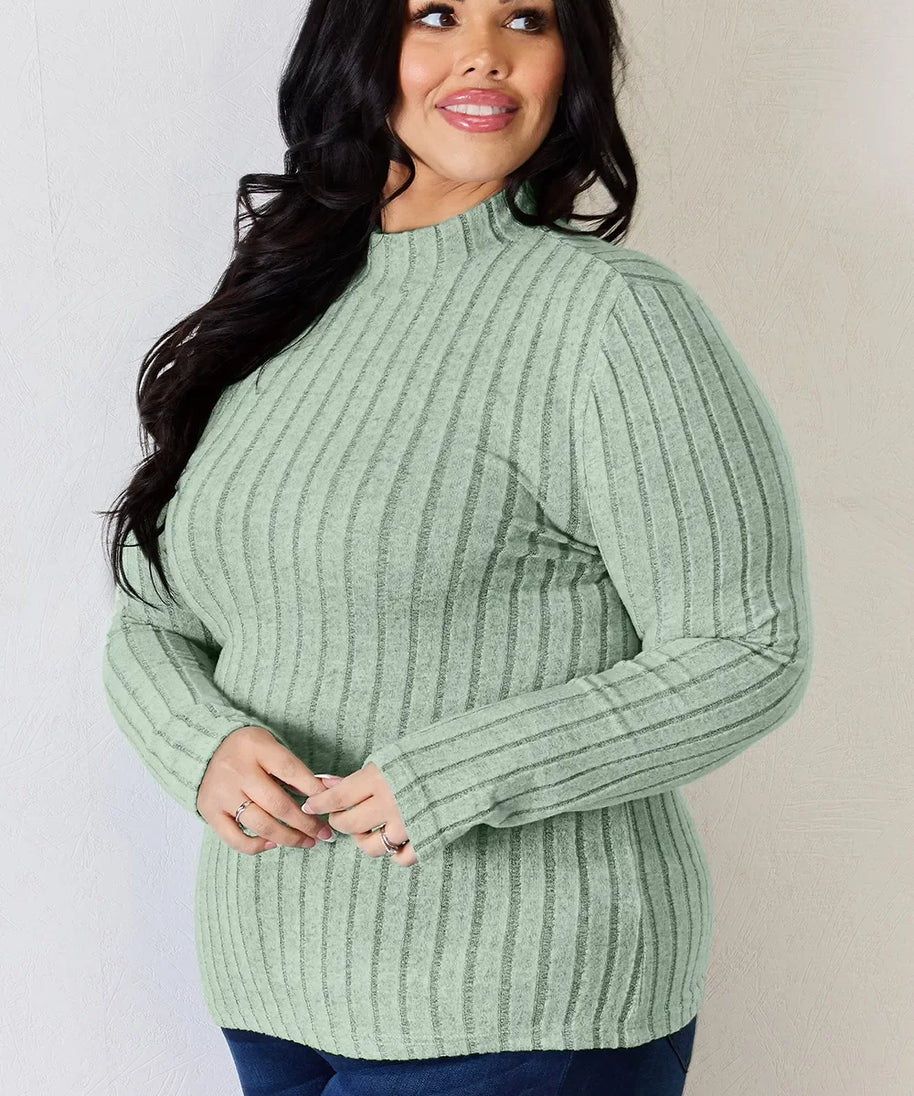 Basic Bae Full Size Ribbed Mock Neck Long Sleeve T-Shirt