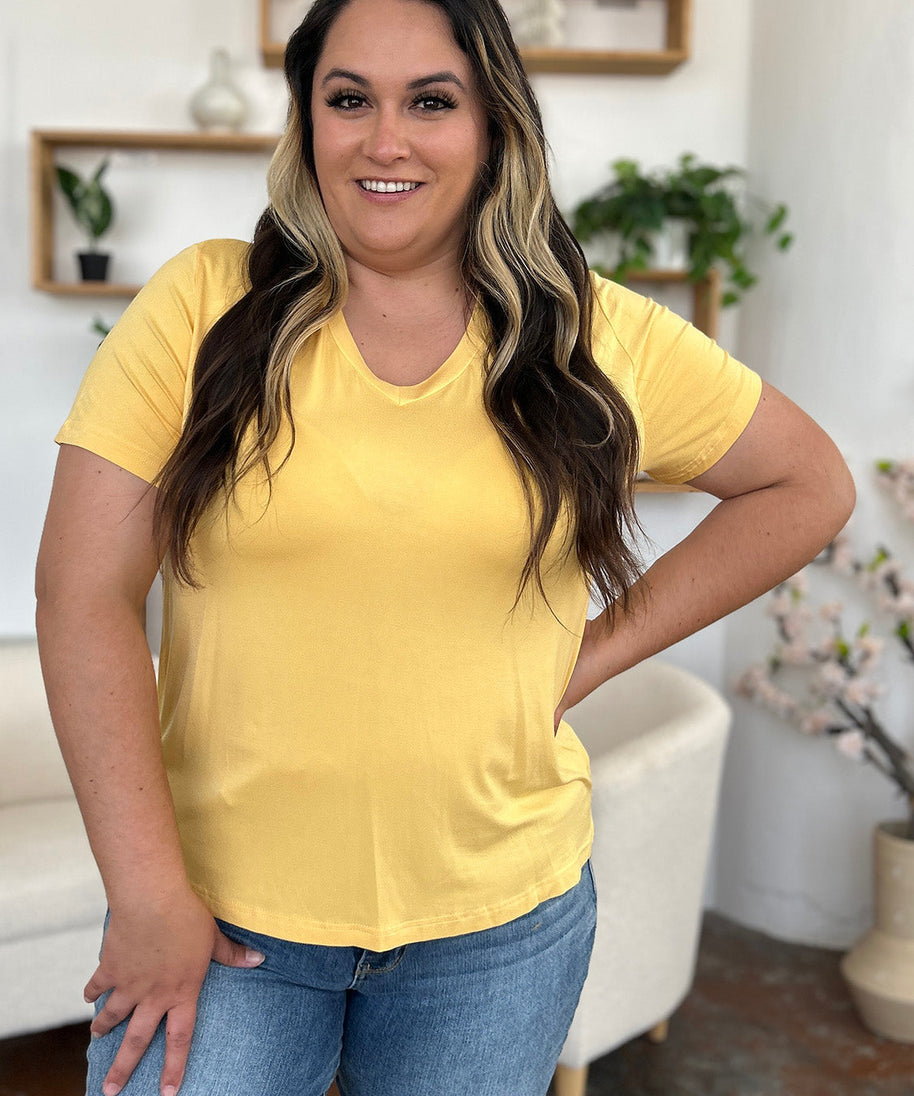 Basic Bae Bamboo Full Size V-Neck High-Low T-Shirt