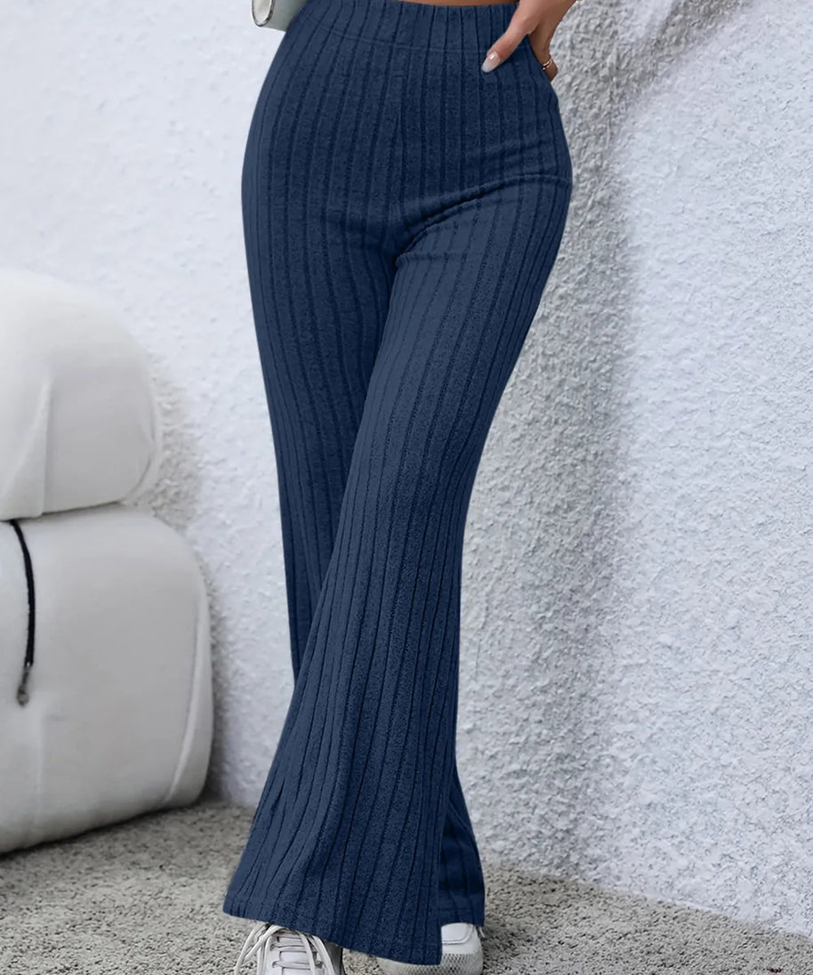 Basic Bae Full Size Ribbed High Waist Flare Pants