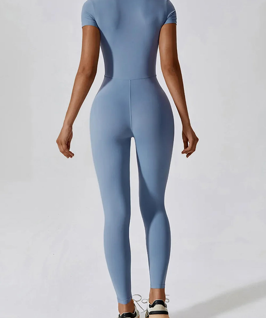Basic Bae Half Zip Short Sleeve Active Jumpsuit