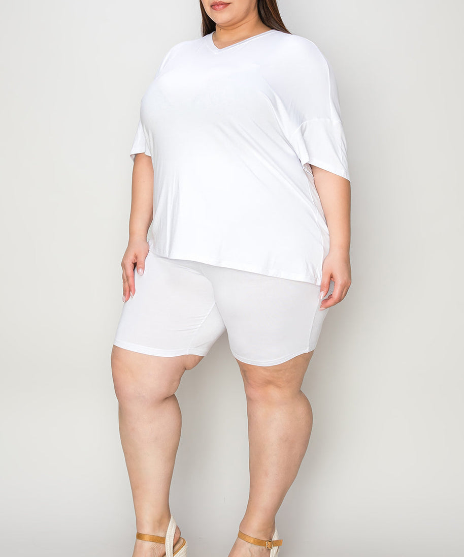 Basic Bae Bamboo Full Size  V-Neck Drop Shoulder T-Shirt and Shorts Set