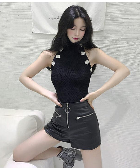 High-Waisted A-Line Loose Fit Wide-Leg Leather Pants