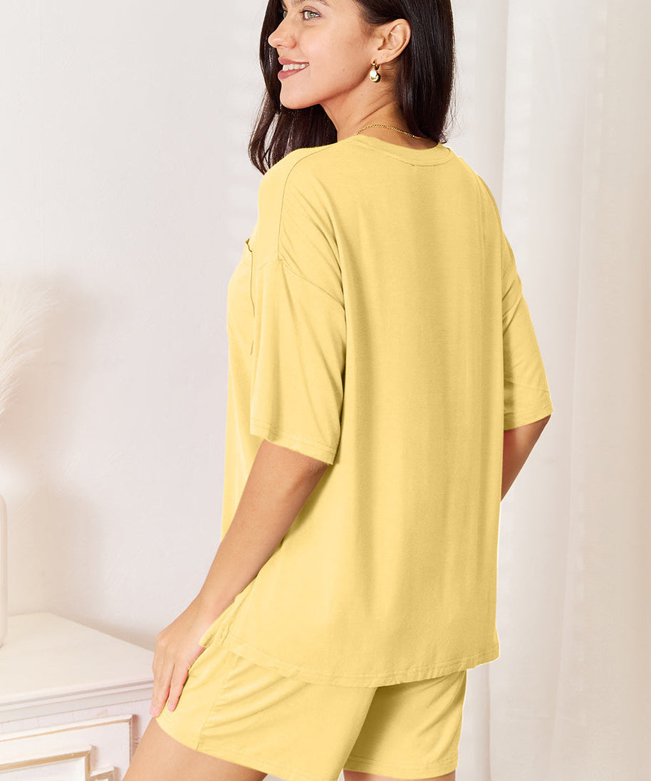 Basic Bae Bamboo Full Size Round Neck Drop Shoulder T-Shirt and Shorts Set