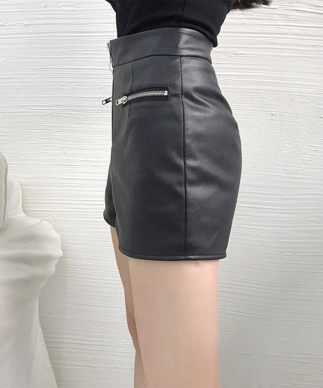 High-Waisted A-Line Loose Fit Wide-Leg Leather Pants