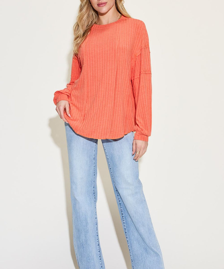 Basic Bae Full Size Ribbed Round Neck Long Sleeve T-Shirt