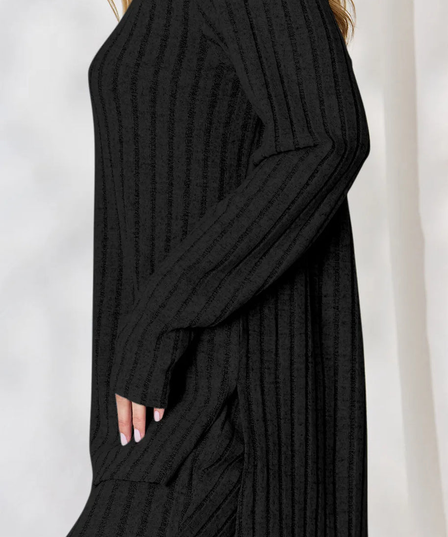 Basic Bae Full Size Ribbed High-Low Top and Wide Leg Pants Set