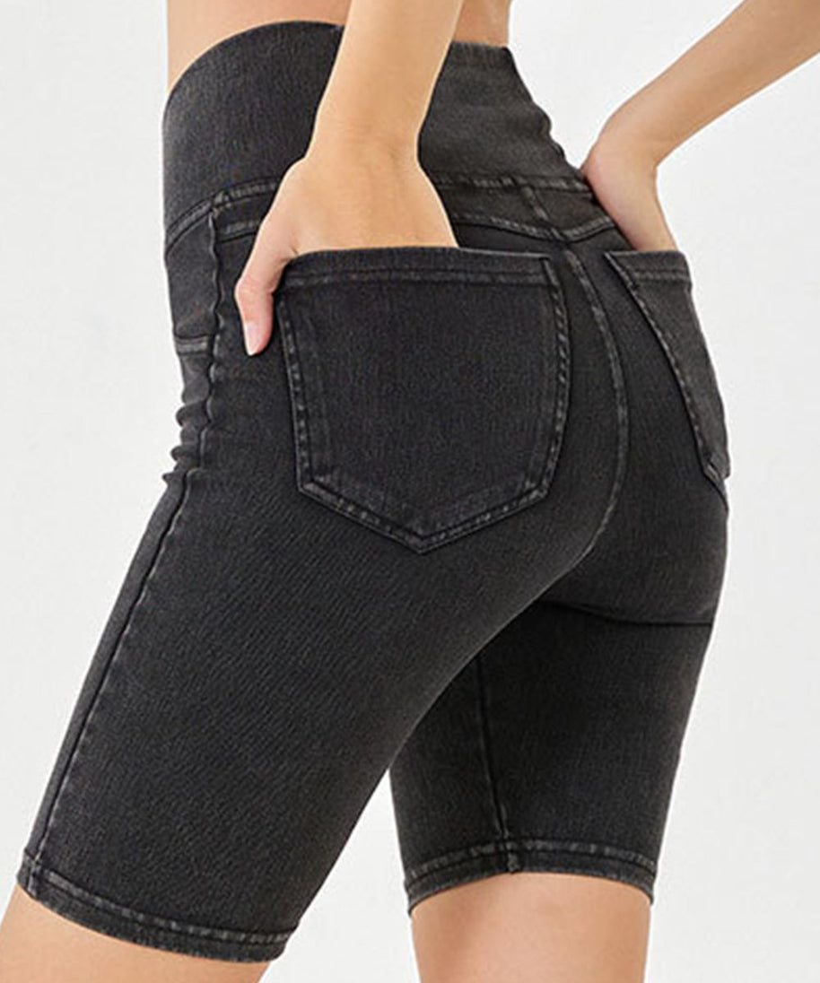 Basic Bae Asymmetrical Waist Denim Shorts with Pockets