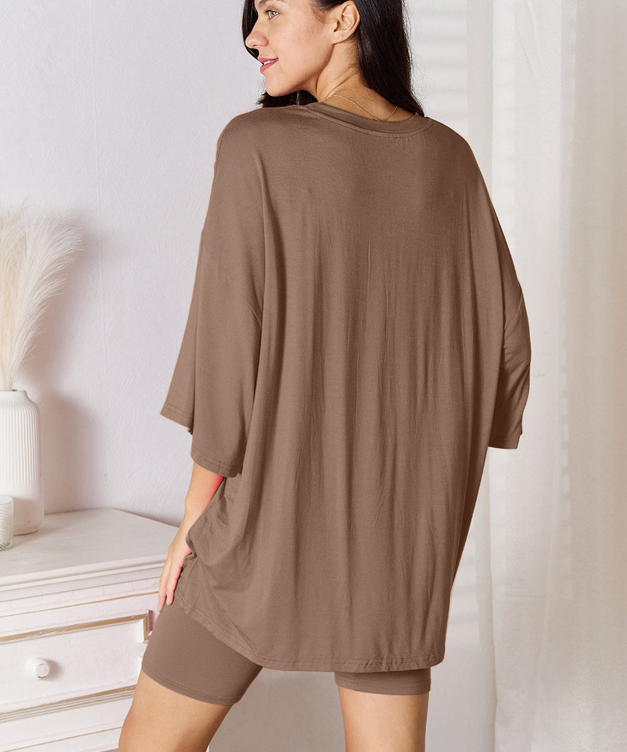 Basic Bae Full Size Soft Rayon Three-Quarter Sleeve Top and Shorts Set
