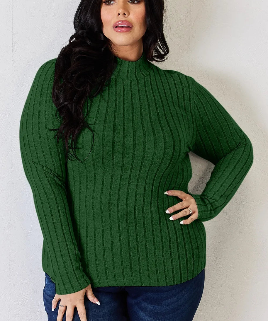 Basic Bae Full Size Ribbed Mock Neck Long Sleeve T-Shirt