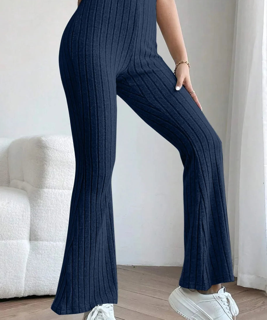 Basic Bae Full Size Ribbed High Waist Flare Pants