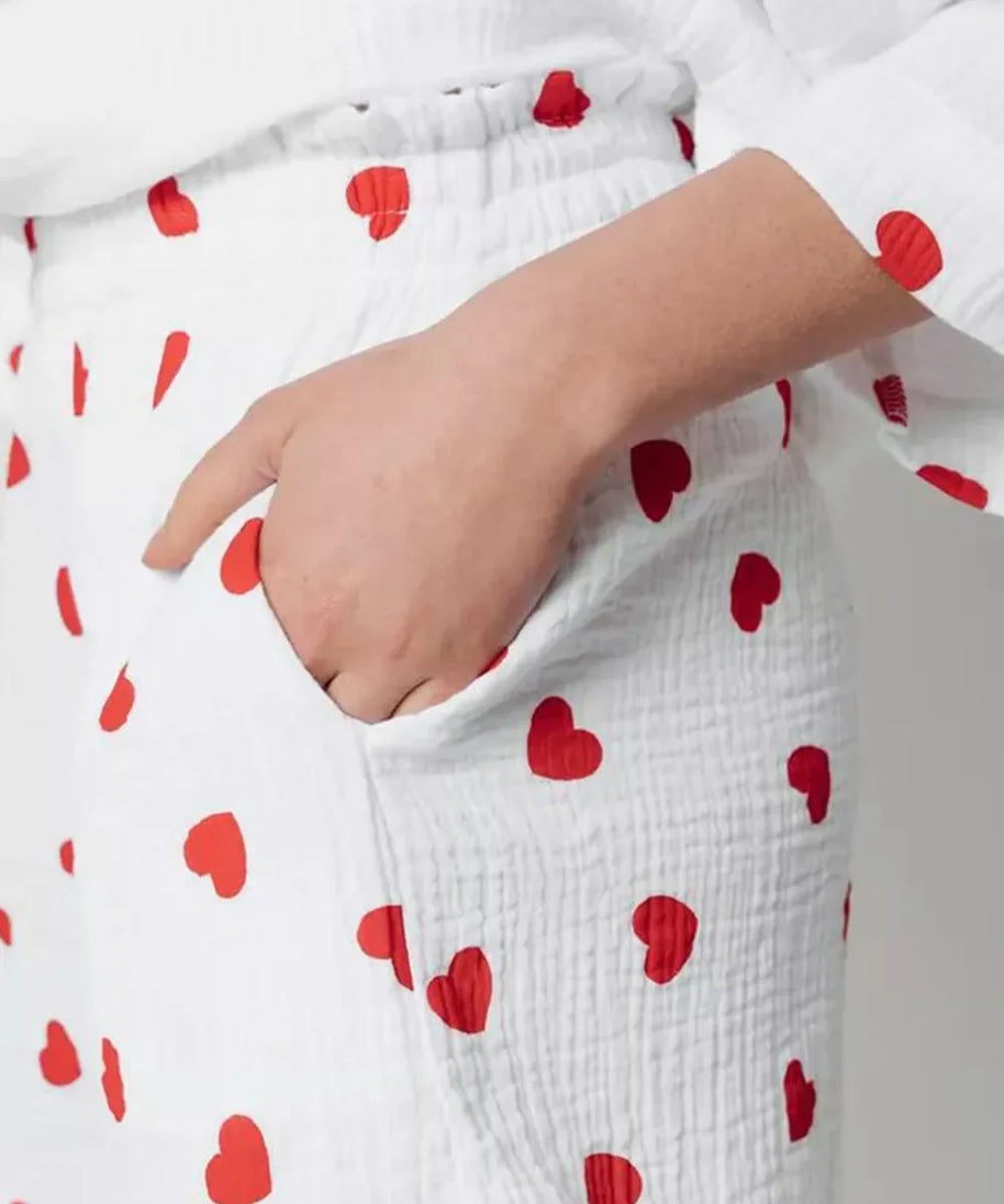 Basic Bae Heart Collared Neck Button Down Top and Shorts Set