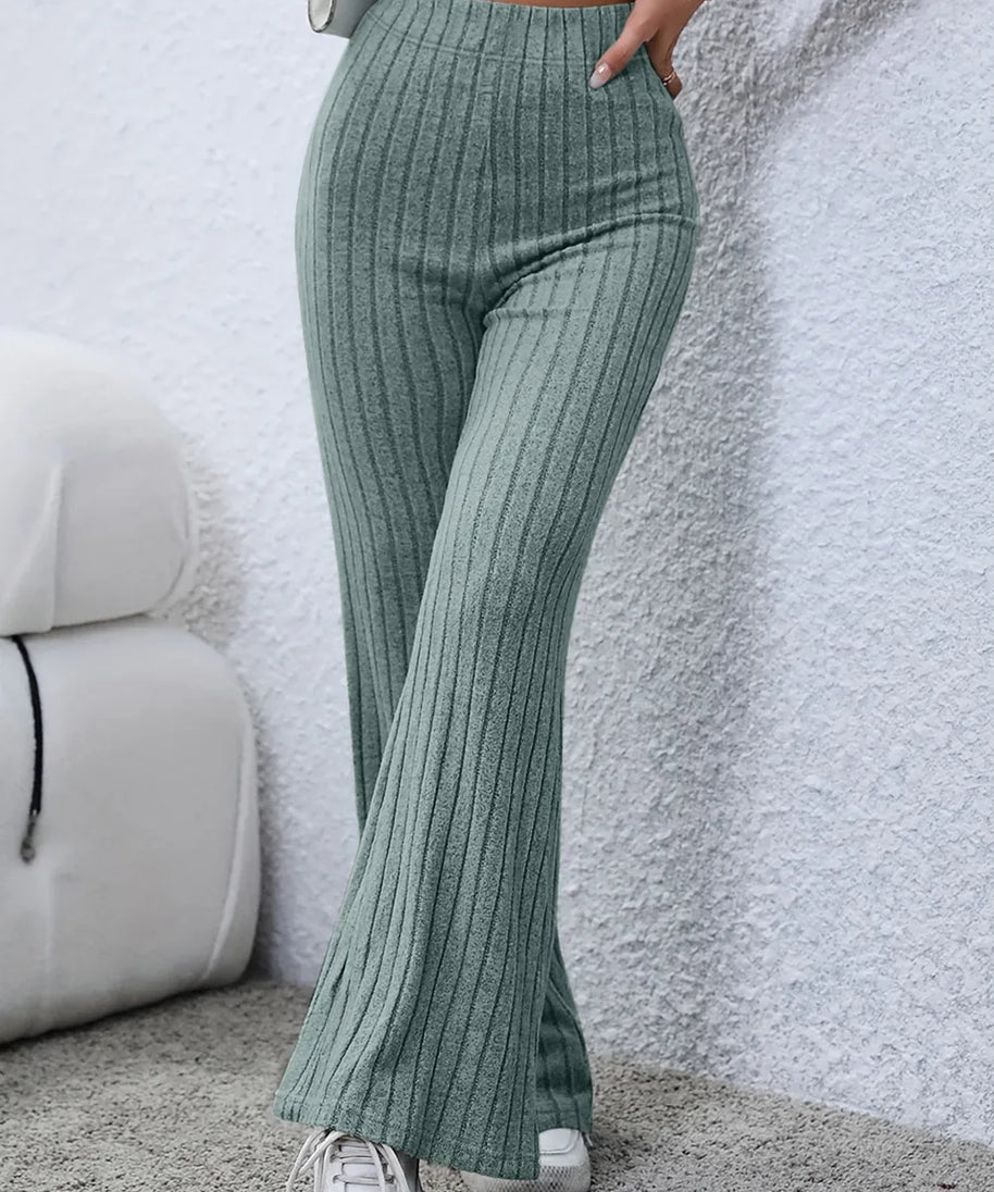 Basic Bae Full Size Ribbed High Waist Flare Pants