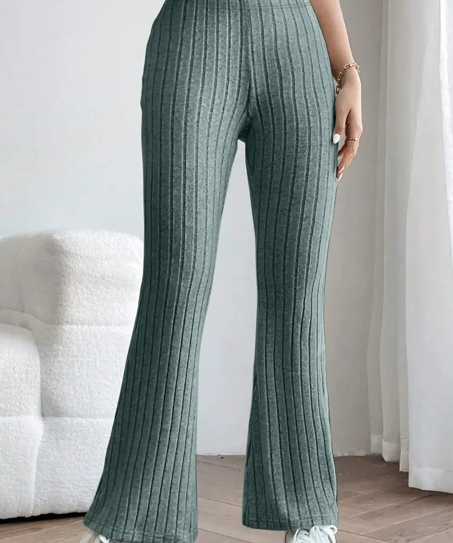 Basic Bae Full Size Ribbed High Waist Flare Pants