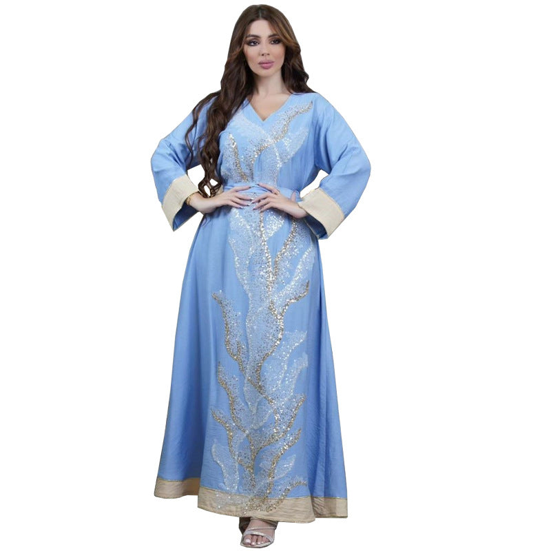 AB330 Fashionable Muslim Abaya with Sequin Embroidery