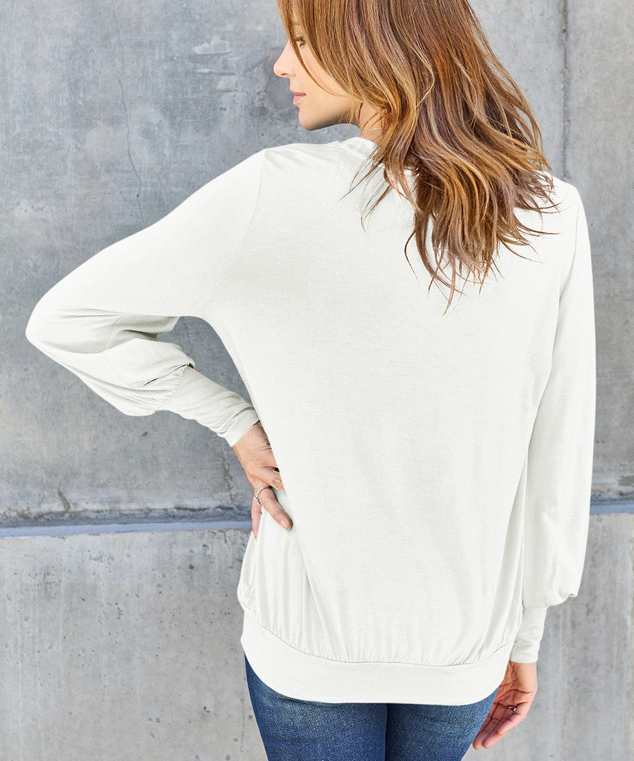 Basic Bae Full Size V-Neck Lantern Sleeve Top
