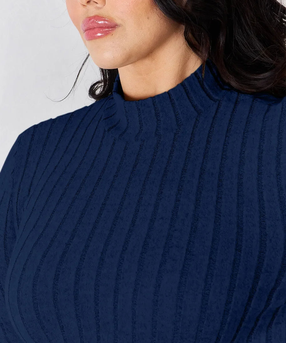 Basic Bae Full Size Ribbed Mock Neck Long Sleeve T-Shirt