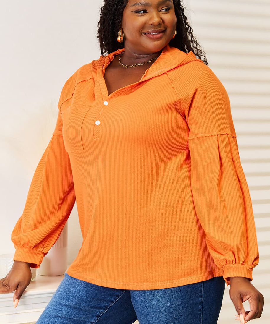 Basic Bae Side Slit Buttoned Waffle Knit Hoodie