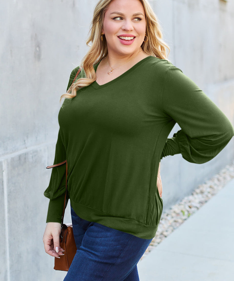 Basic Bae Full Size V-Neck Lantern Sleeve Top
