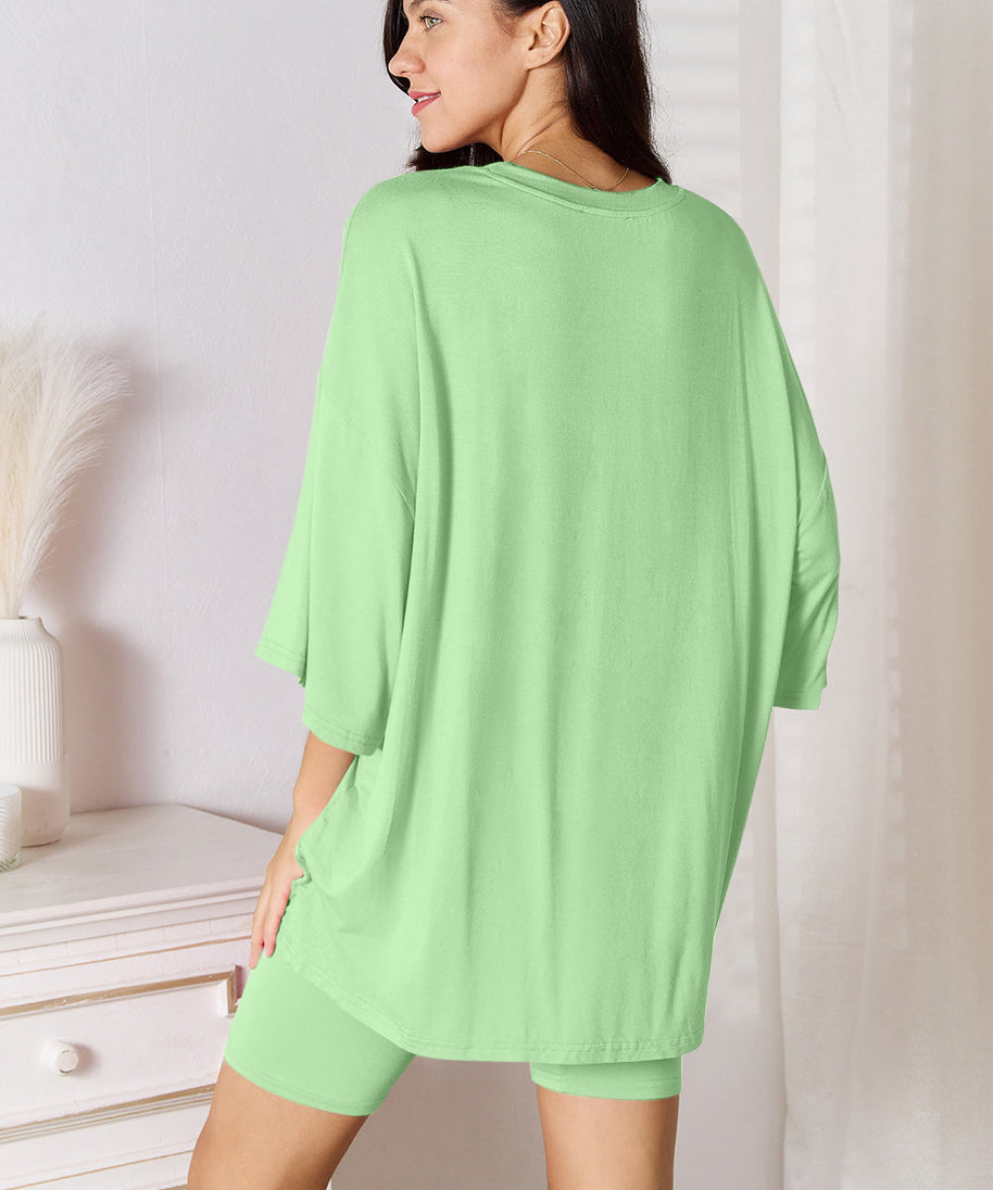 Basic Bae Full Size Soft Rayon Three-Quarter Sleeve Top and Shorts Set