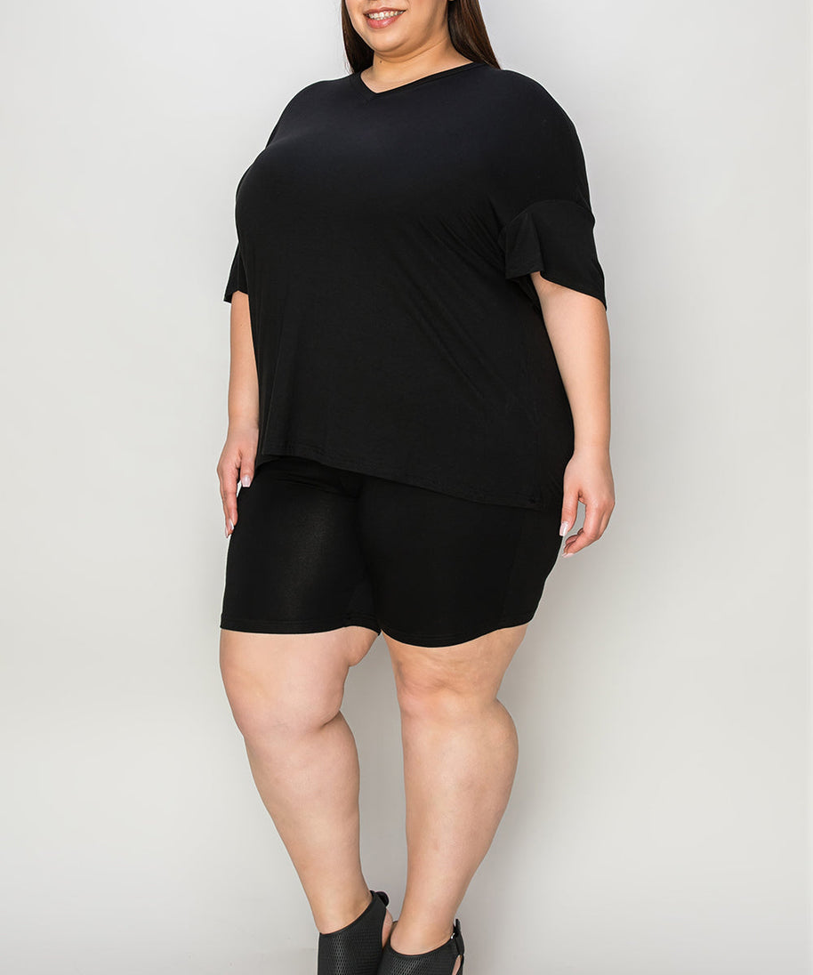 Basic Bae Bamboo Full Size  V-Neck Drop Shoulder T-Shirt and Shorts Set