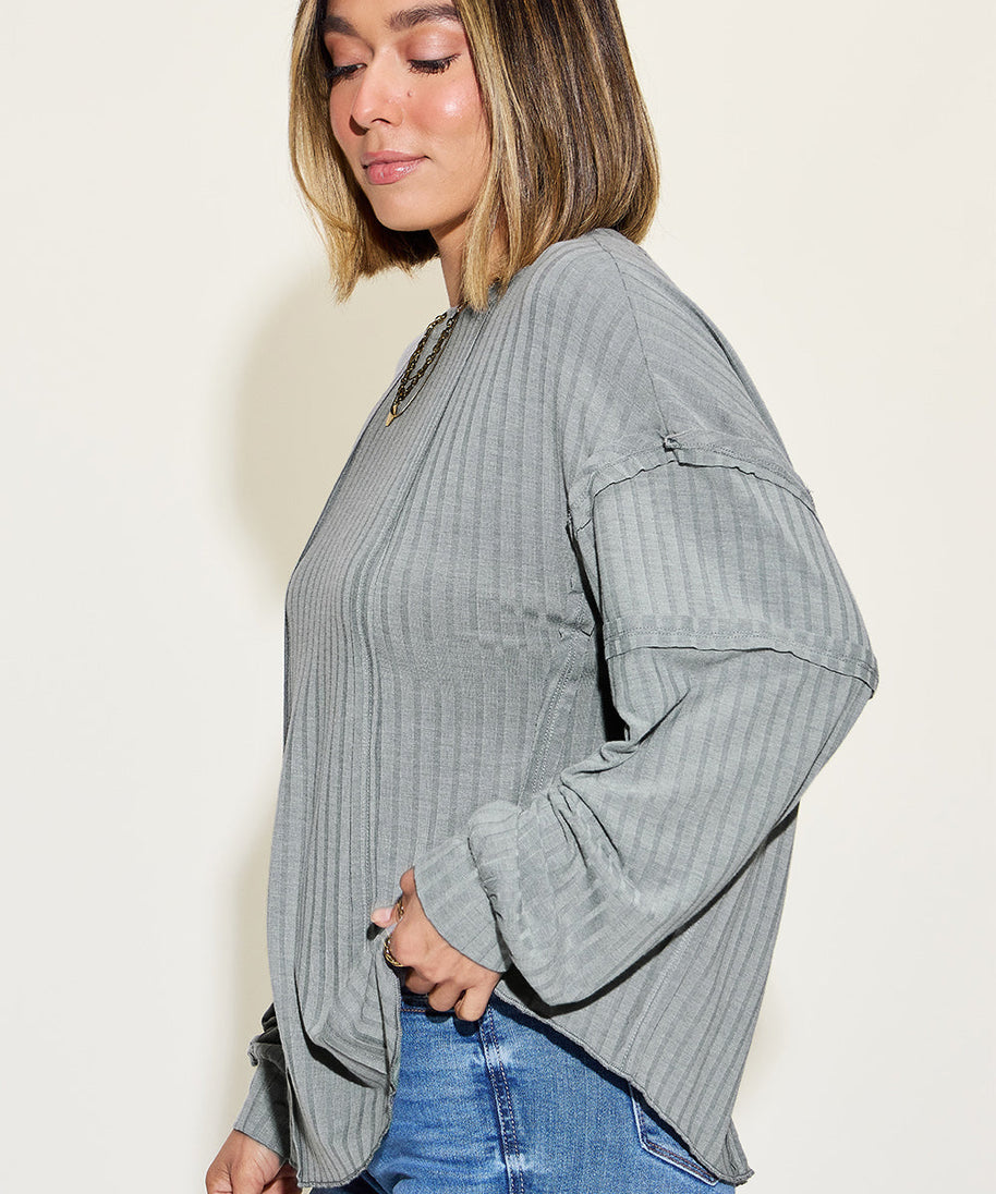 Basic Bae Full Size Ribbed Round Neck Long Sleeve T-Shirt
