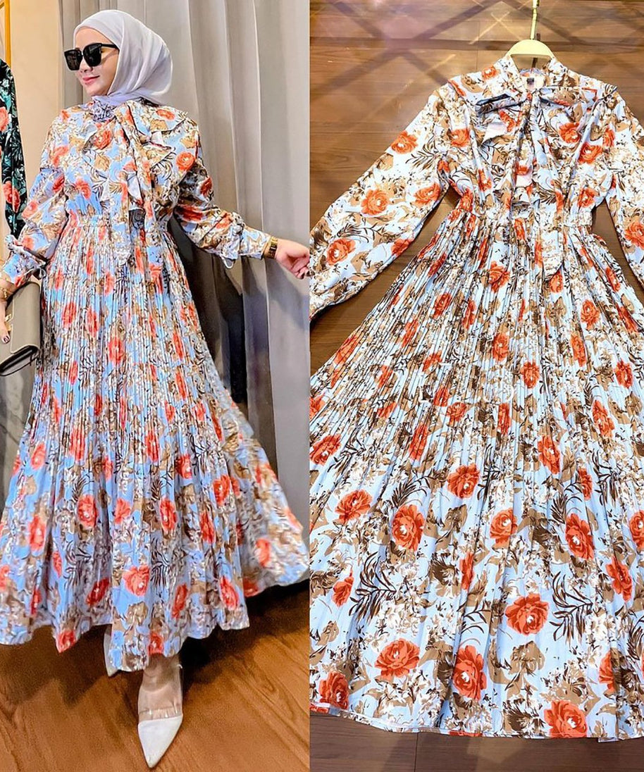 Ruffled Printed Dress for Muslim Malay Indonesians