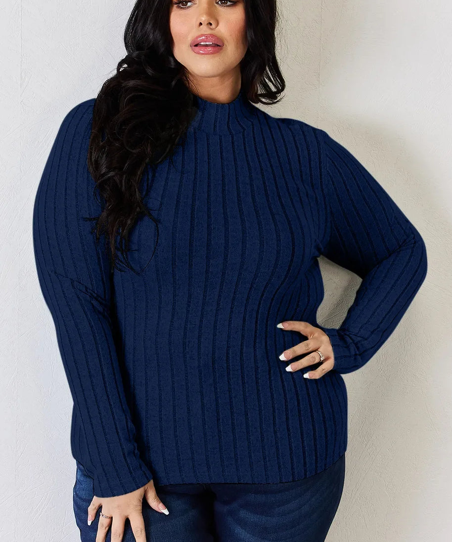 Basic Bae Full Size Ribbed Mock Neck Long Sleeve T-Shirt