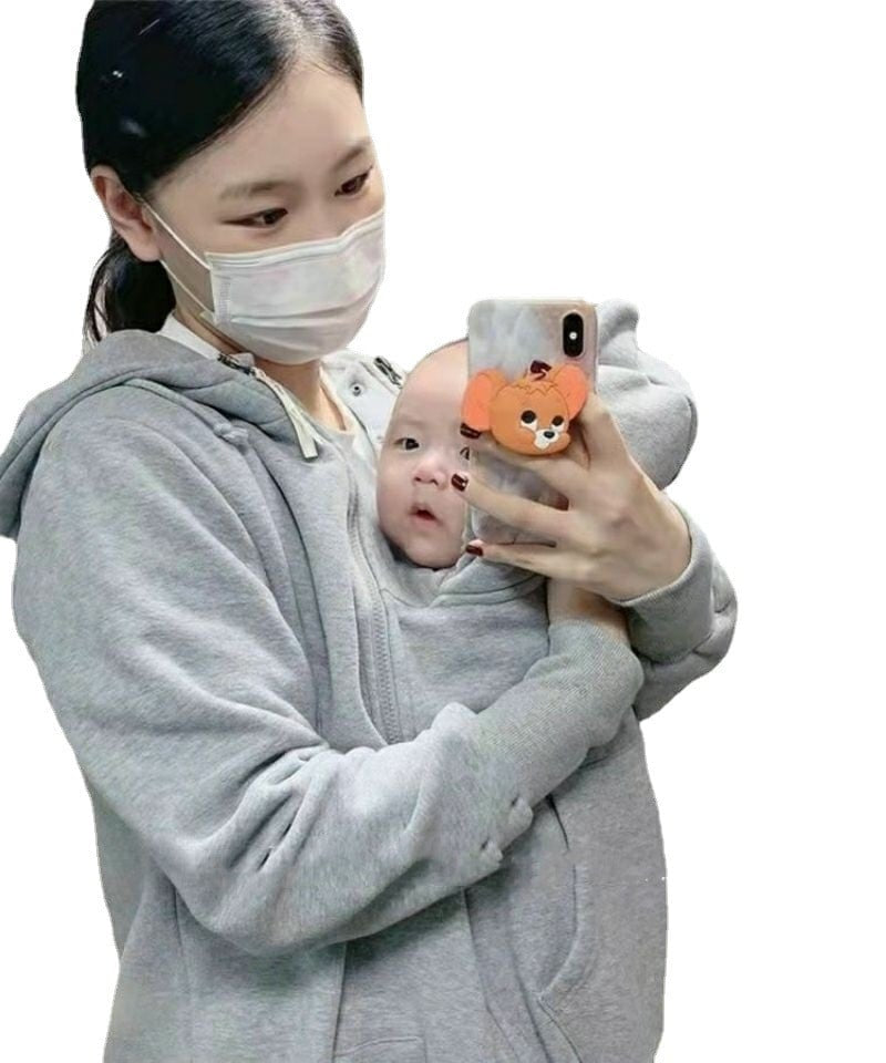 Kangaroo Mother Baby Plush Nursing Sweater Coat