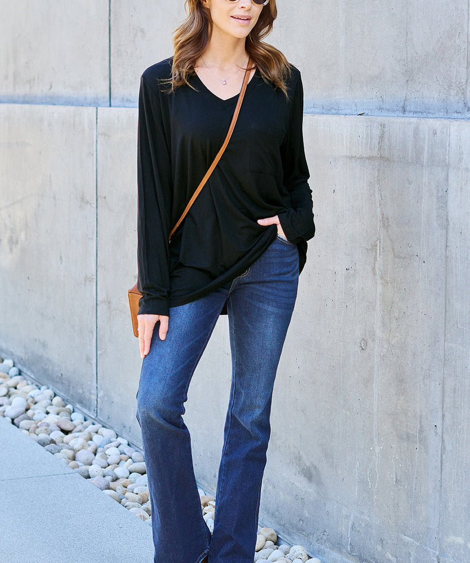 Basic Bae Full Size V-Neck Long Sleeve Top