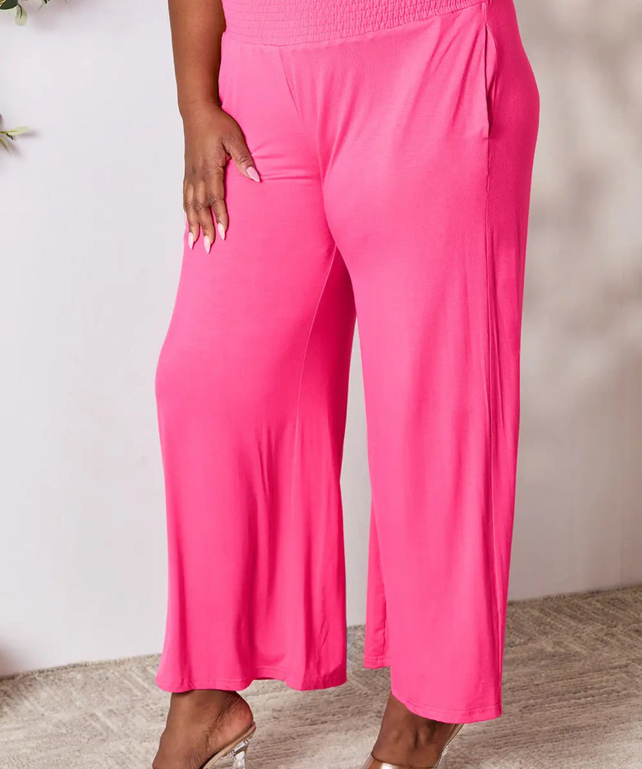 Basic Bae Full Size Smocked Wide Waistband Wide Leg Pants