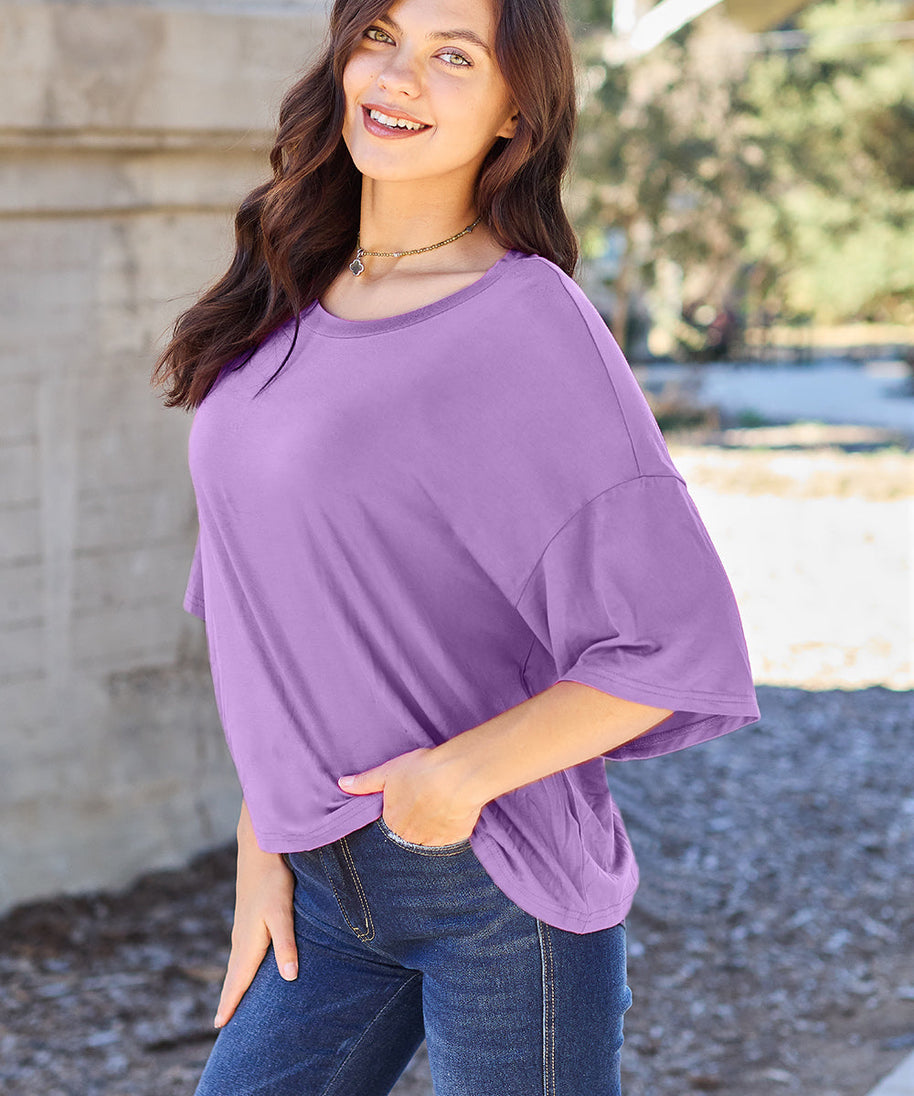 Basic Bae Bamboo Full Size Round Neck Drop Shoulder T-Shirt