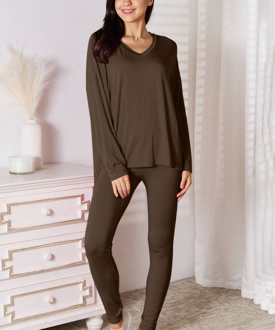 Basic Bae Bamboo Full Size V-Neck Long Sleeve Top and Pants Lounge Set