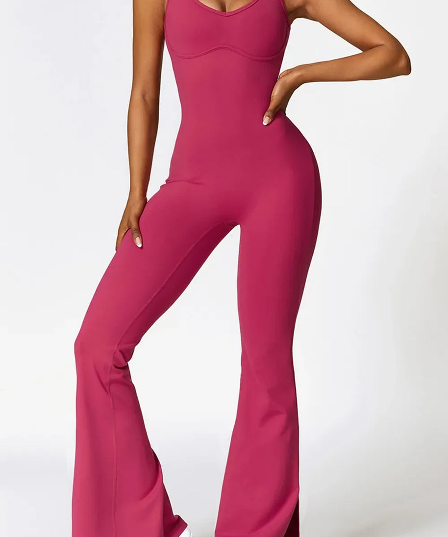 Basic Bae Sleeveless Bootcut Slit Active Jumpsuit