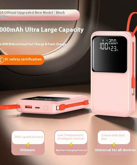 45W Fast Charging Power Bank 20000mAh with Built-In Cable – 3C Certified